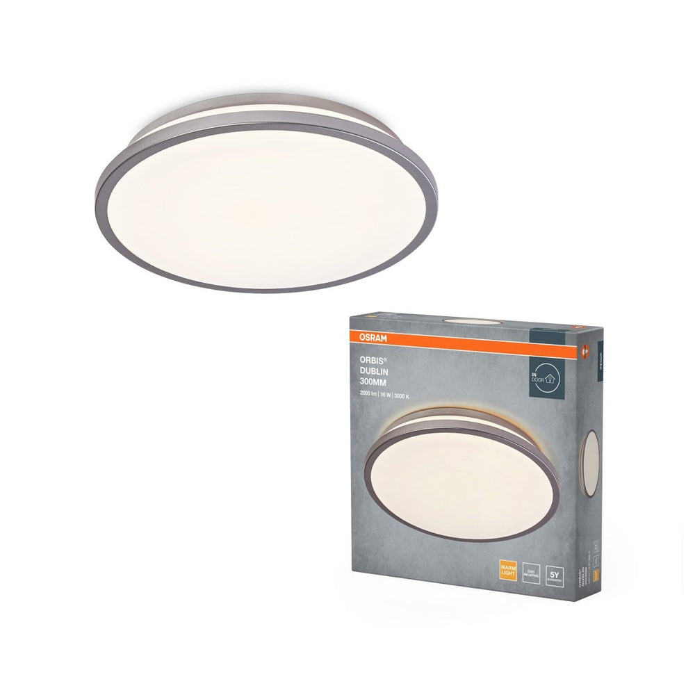 LED stropní svítidlo stříbrné 16 W DUBLIN 300 mm, teplá bílá OSRAM
