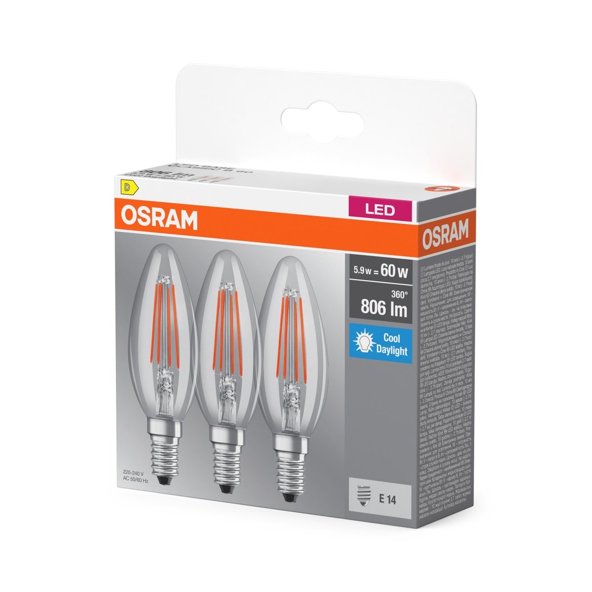 4099854235412 - LED žárovka Base Classic B 60 Filament, 5.9W, Studená bílá, Čirá, E14 - Czechia LEDVANCE e - shop