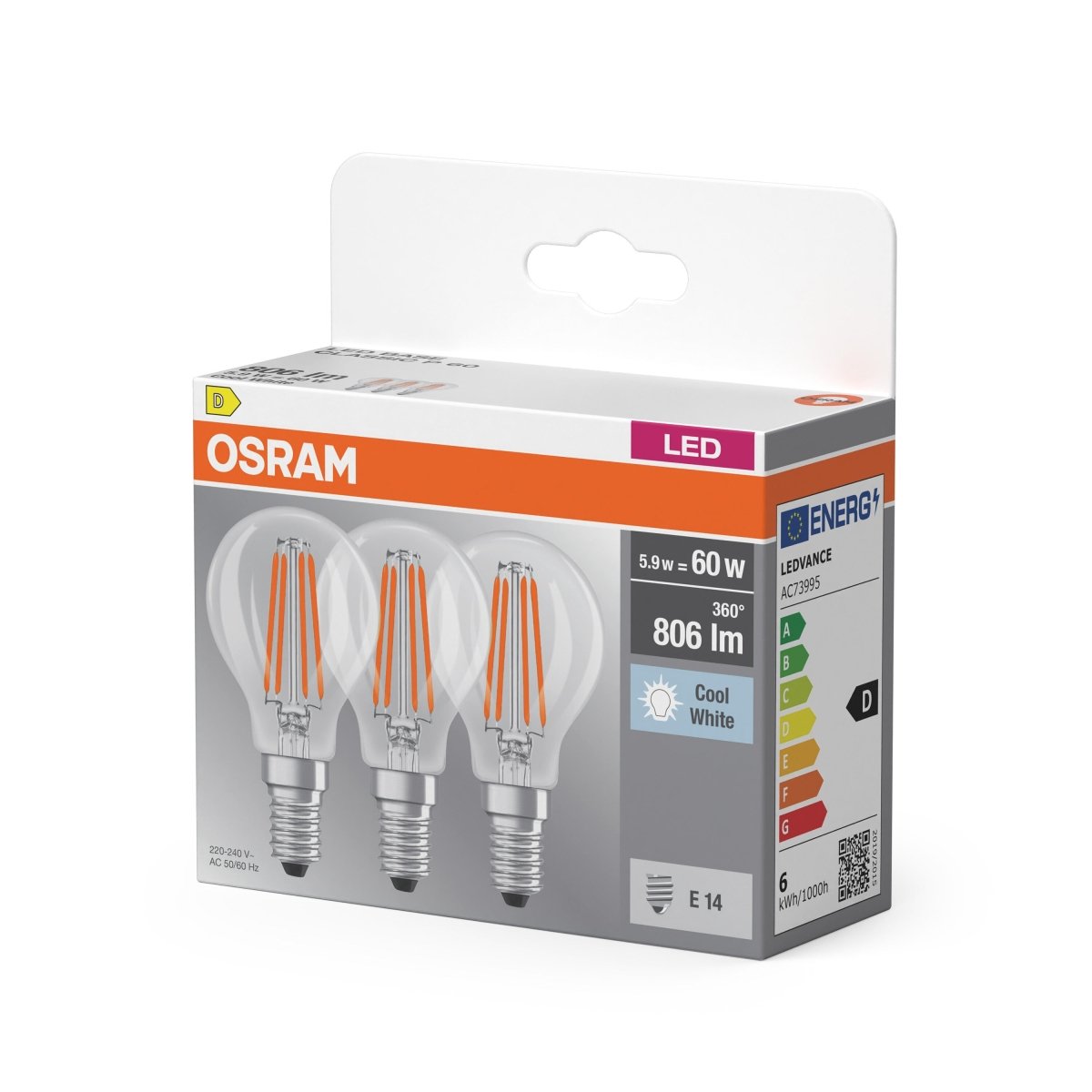 4099854514418 - LED žárovka Base Classic P 60 Filament, 5.9W, Denní bílá, Čirá, E14 - Czechia LEDVANCE e - shop