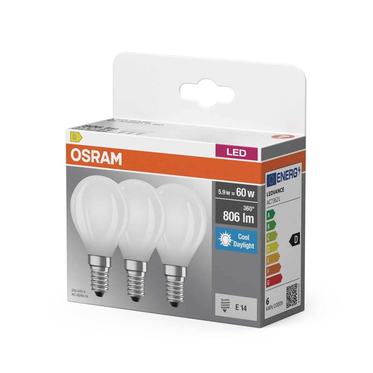 4099854235481 - LED žárovka Base Classic P 60 Filament, 5.9W, Studená bílá, Matná, E14 - Czechia LEDVANCE e - shop