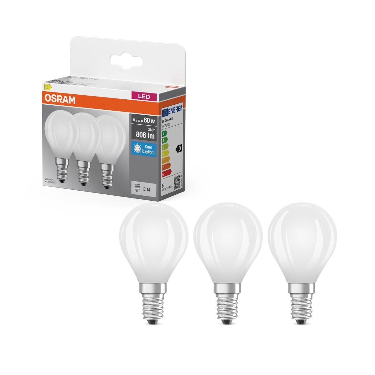 4099854235481 - LED žárovka Base Classic P 60 Filament, 5.9W, Studená bílá, Matná, E14 - Czechia LEDVANCE e - shop