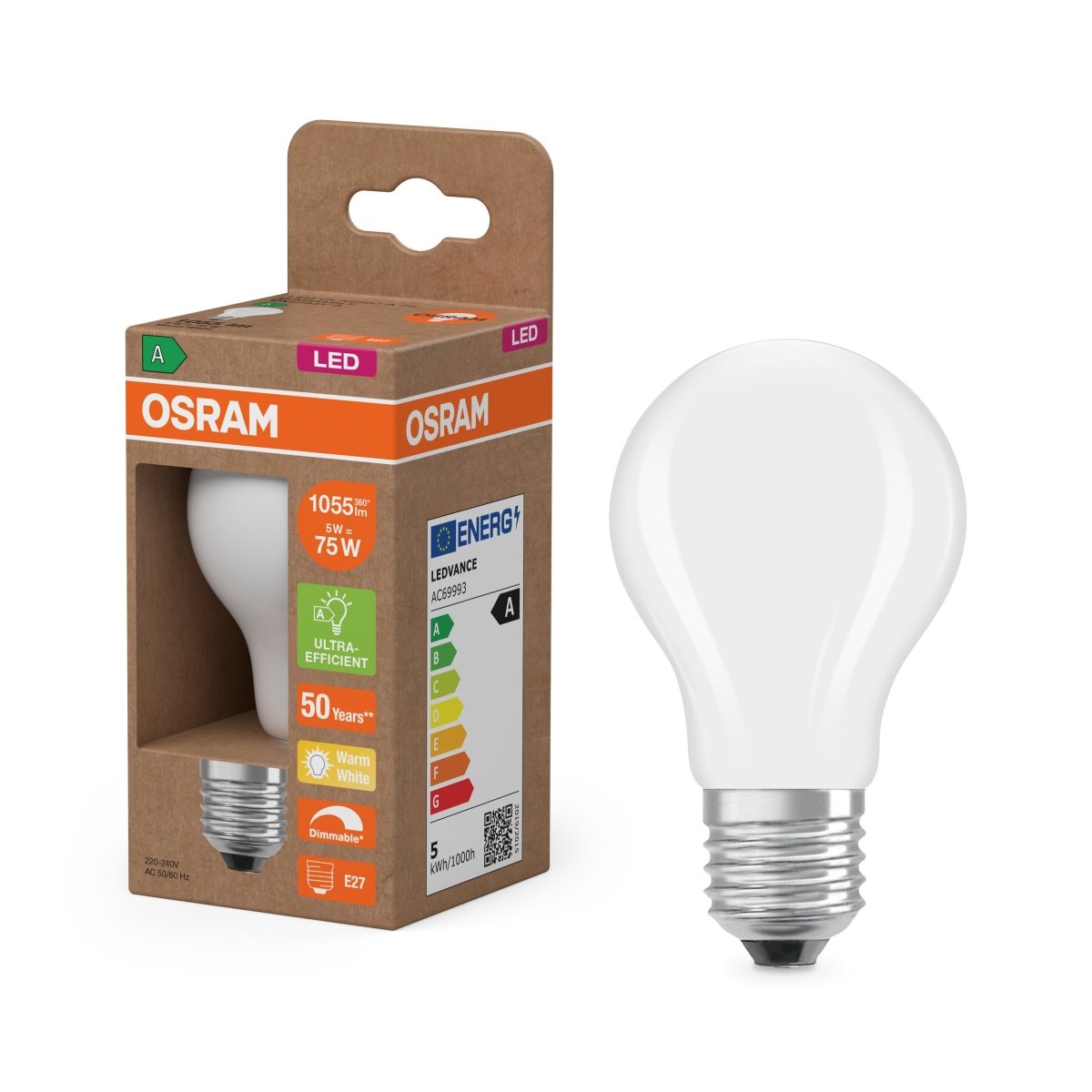 4099854477973 - LED žárovka Classic A 75 Filament DIM, Třída A, 5W, Teplá bílá, Matná, E27 - Czechia LEDVANCE e - shop