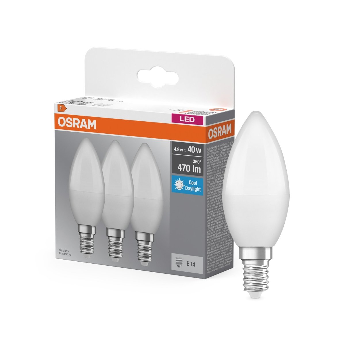 4099854514333 - LED žárovka CLASSIC B 40W, 4.9W, Studená bílá, Matná, E14, Triple Pack - Czechia LEDVANCE e - shop