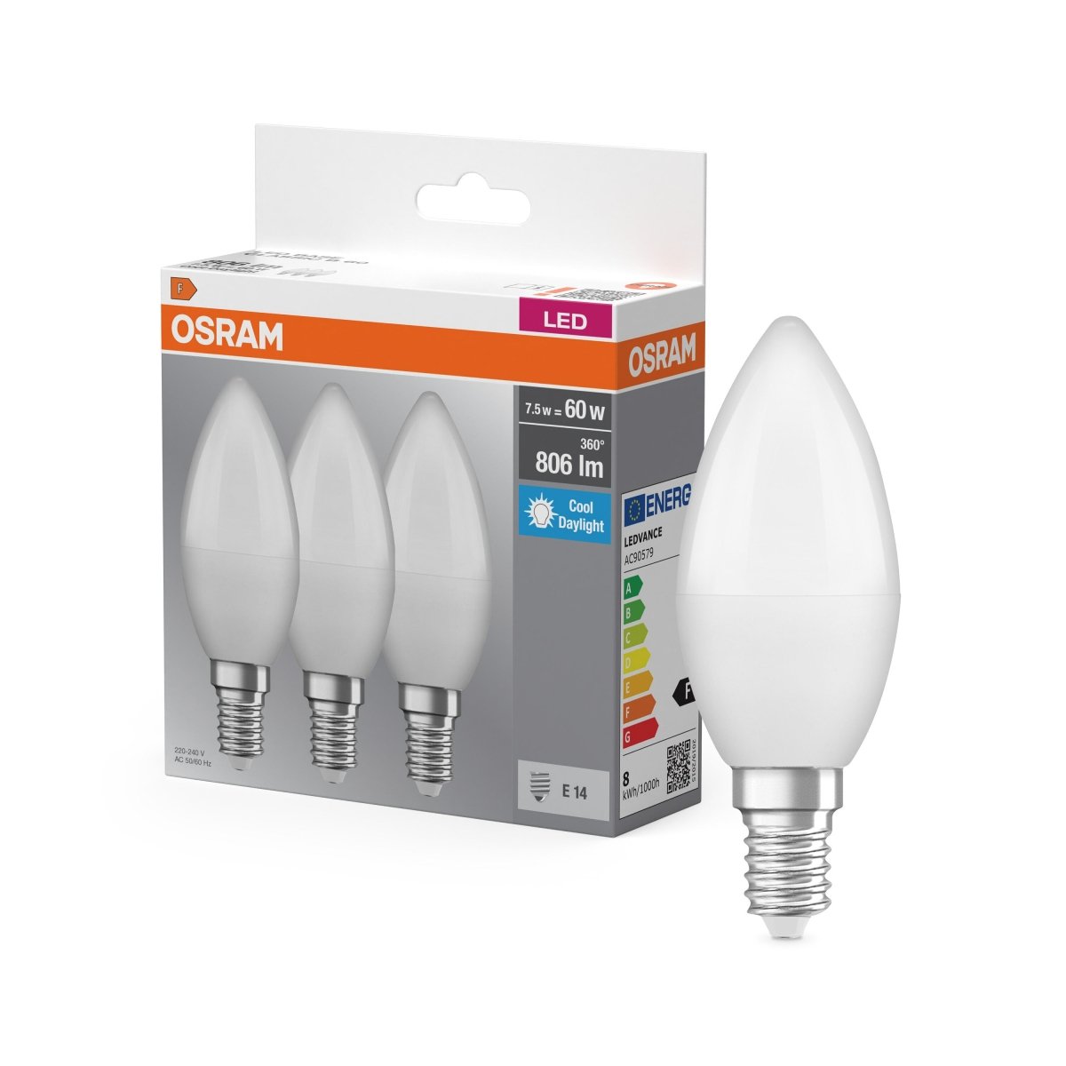 4099854514357 - LED žárovka CLASSIC B 60W, 6.8W, Teplá bílá, Matná, E14, Triple Pack - Czechia LEDVANCE e - shop