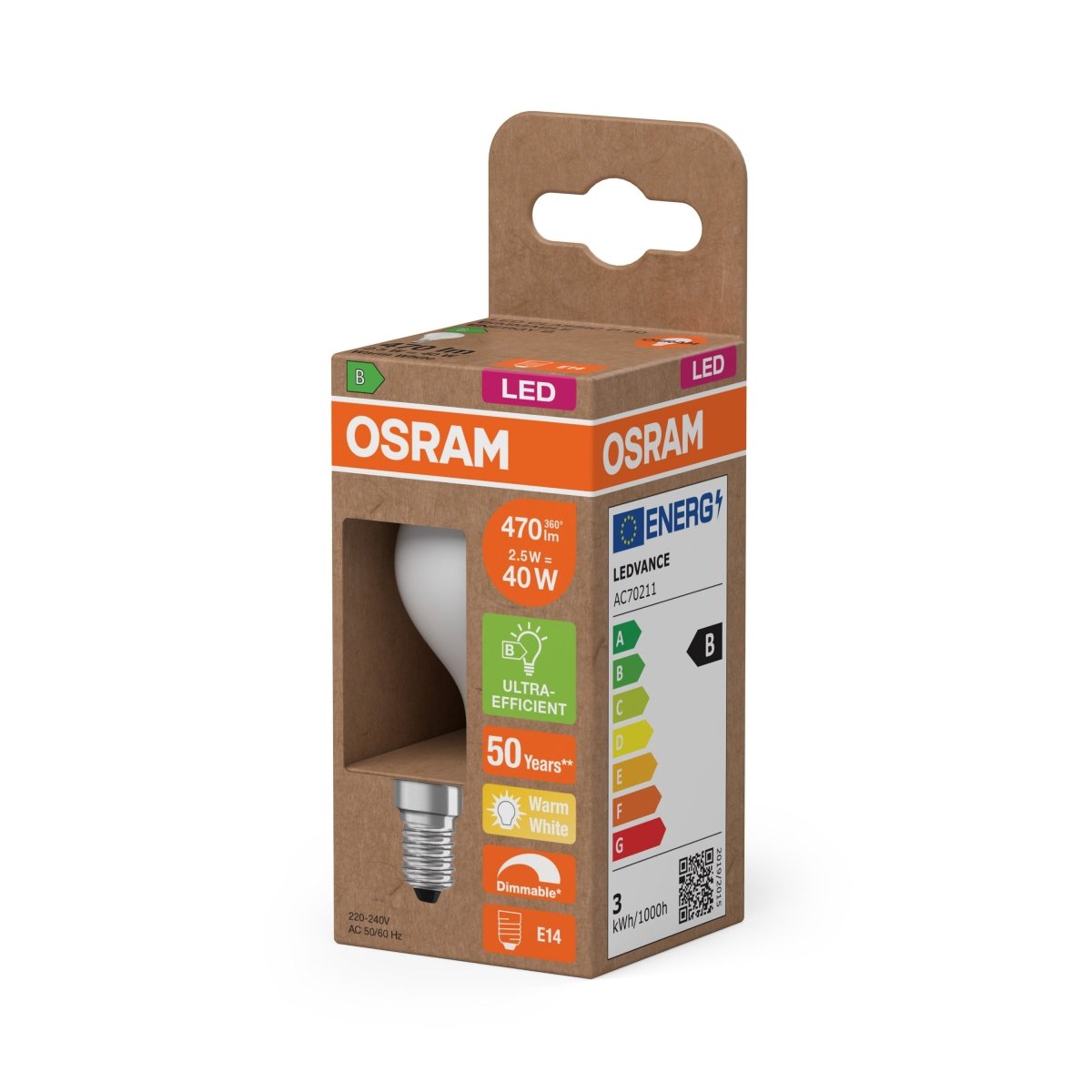 4099854476747 - LED žárovka Classic P 40 DIM, Třída B, 2.5W, Teplá bílá, Matná, E14 - Czechia LEDVANCE e - shop