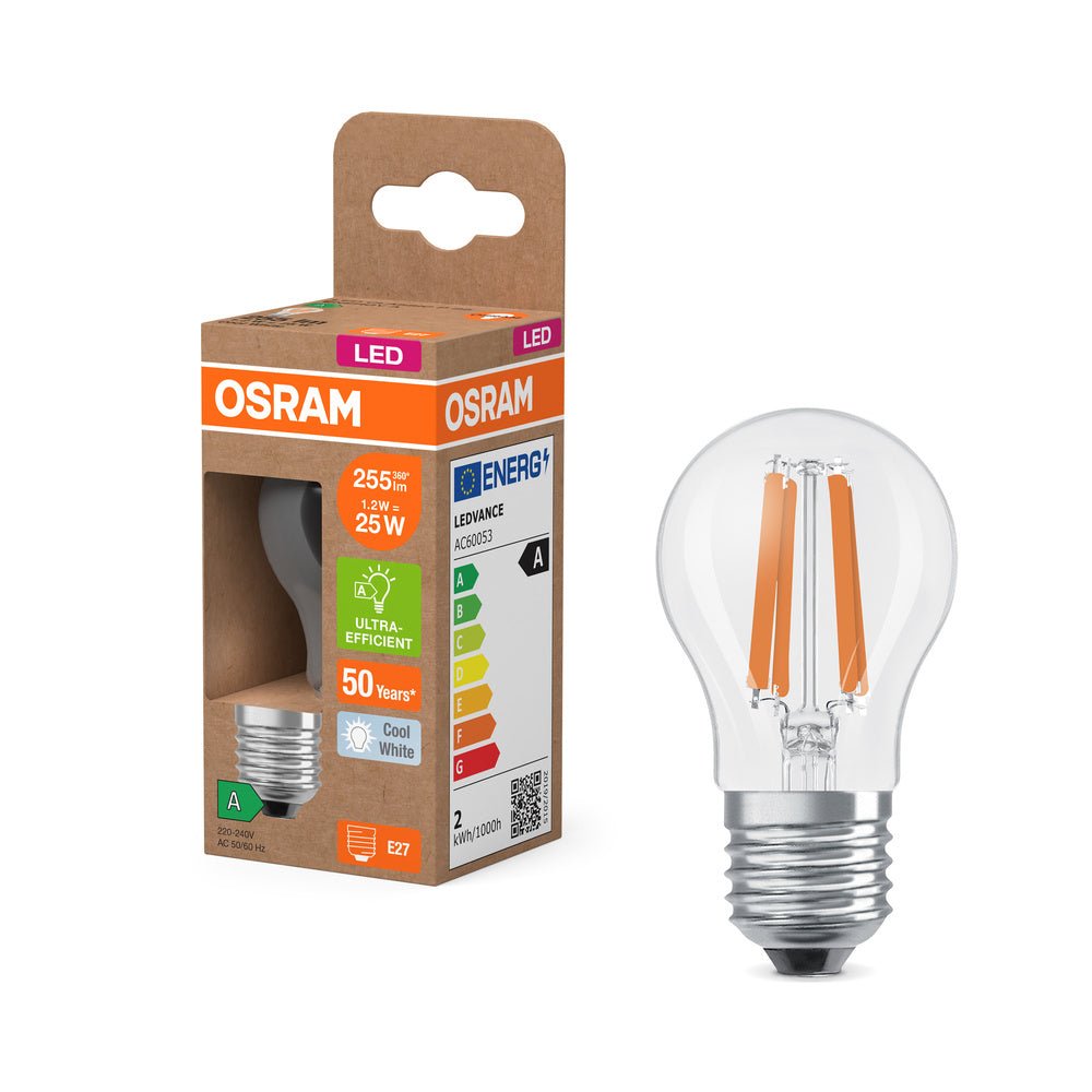 4058075839366 - LED žárovka ultra účinná E27 1.2W CLASSIC P, studená bílá - Žárovka - LEDVANCE e - shop