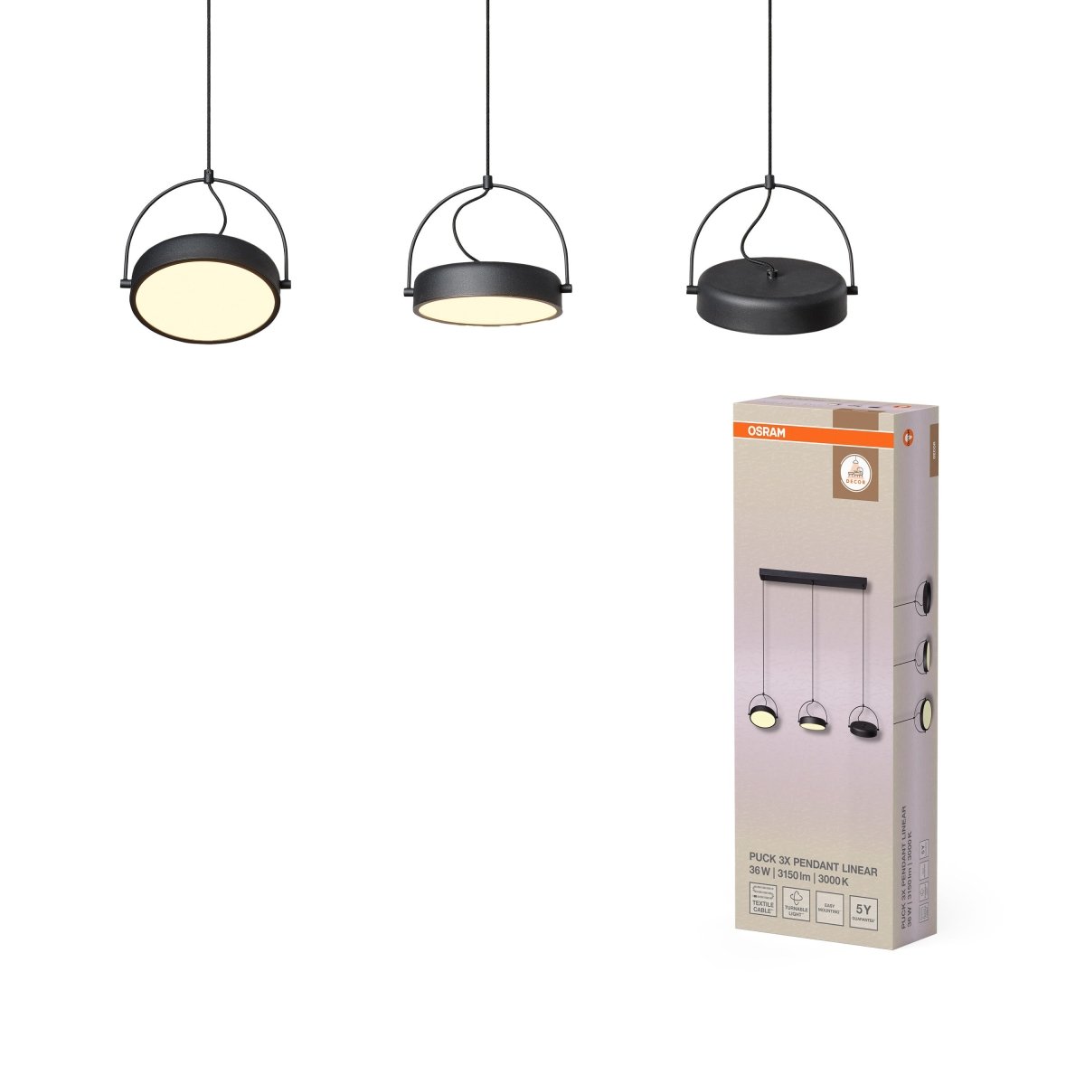 4058075846562 - Lineární závěsné svítidlo Puck (3 svítidla), 36W, Teplá bílá, Černé - Czechia LEDVANCE e - shop