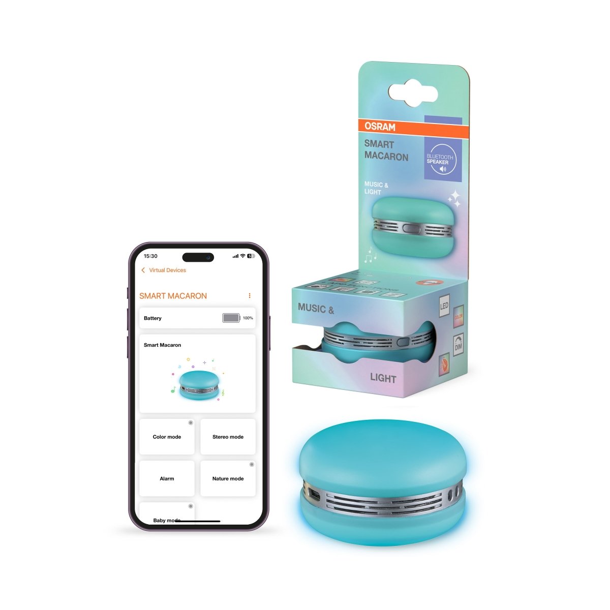 4099854667800 - Makronka Bluetooth reproduktor Modrý s RGB osvětlením - Czechia LEDVANCE e - shop