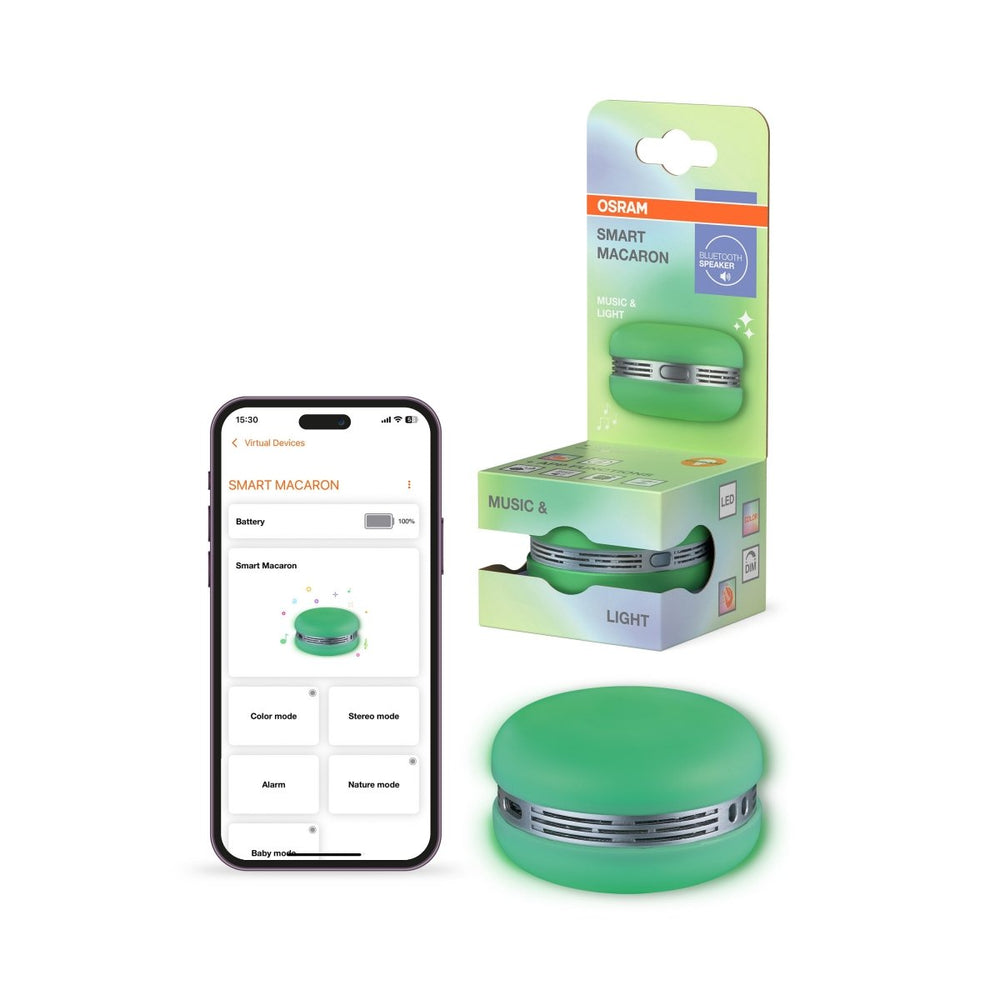 MAKRONKA Chytrý bluetooth reproduktor zelený s RGB osvětlením