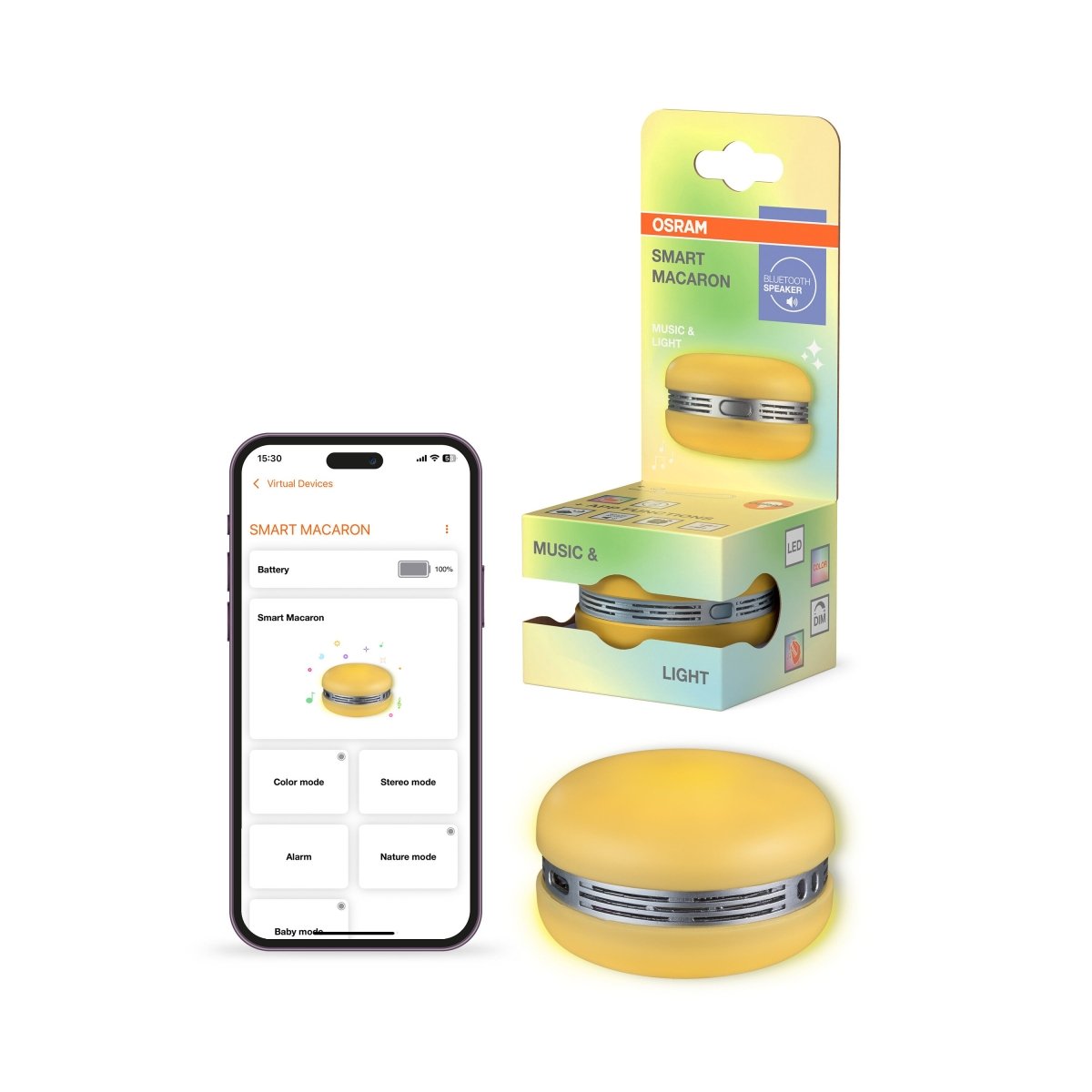 4099854667848 - Makronka Bluetooth reproduktor Žlutý s RGB osvětlením - Czechia LEDVANCE e - shop
