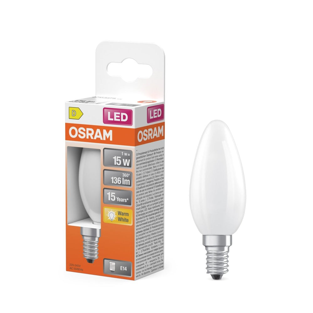 Malá LED matná žárovka E14 1,5 W CLASSIC B, teplá bílá OSRAM
