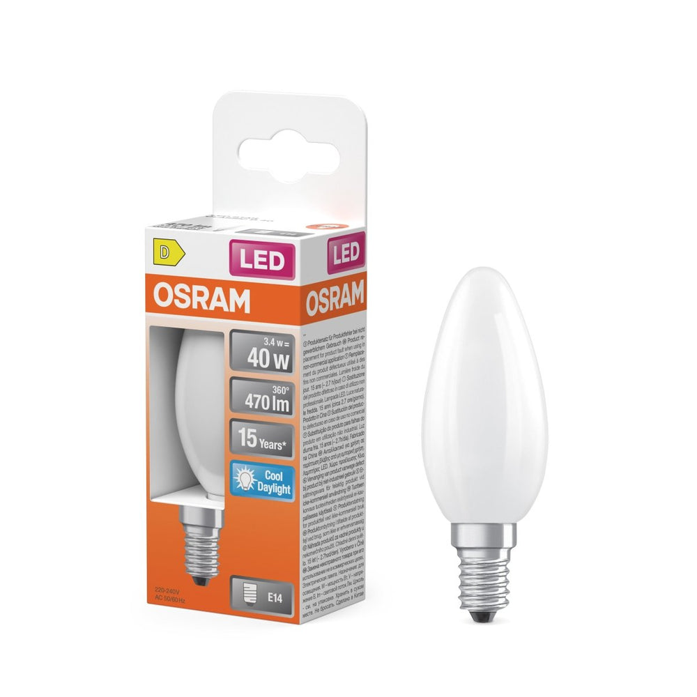 Matná LED svíčková žárovka E14 4 W CLASSIC B, studená denní bílá OSRAM
