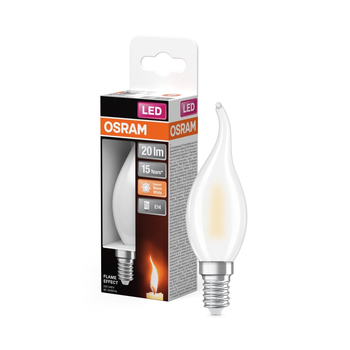 4099854748073 - Matná LED žárovka E14 1 W FLAME, komfortní teplá bílá - Žárovka - Czechia LEDVANCE e-shop