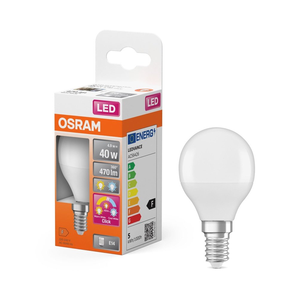 Matná LED žárovka E14 4.9 W, laditelná bílá