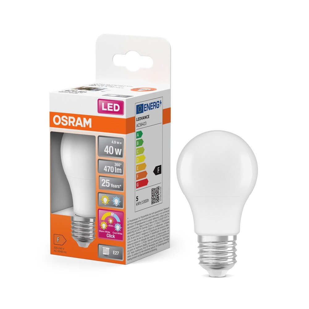 Matná LED žárovka E27 4.9 W CLASSIC A, laditelná bílá