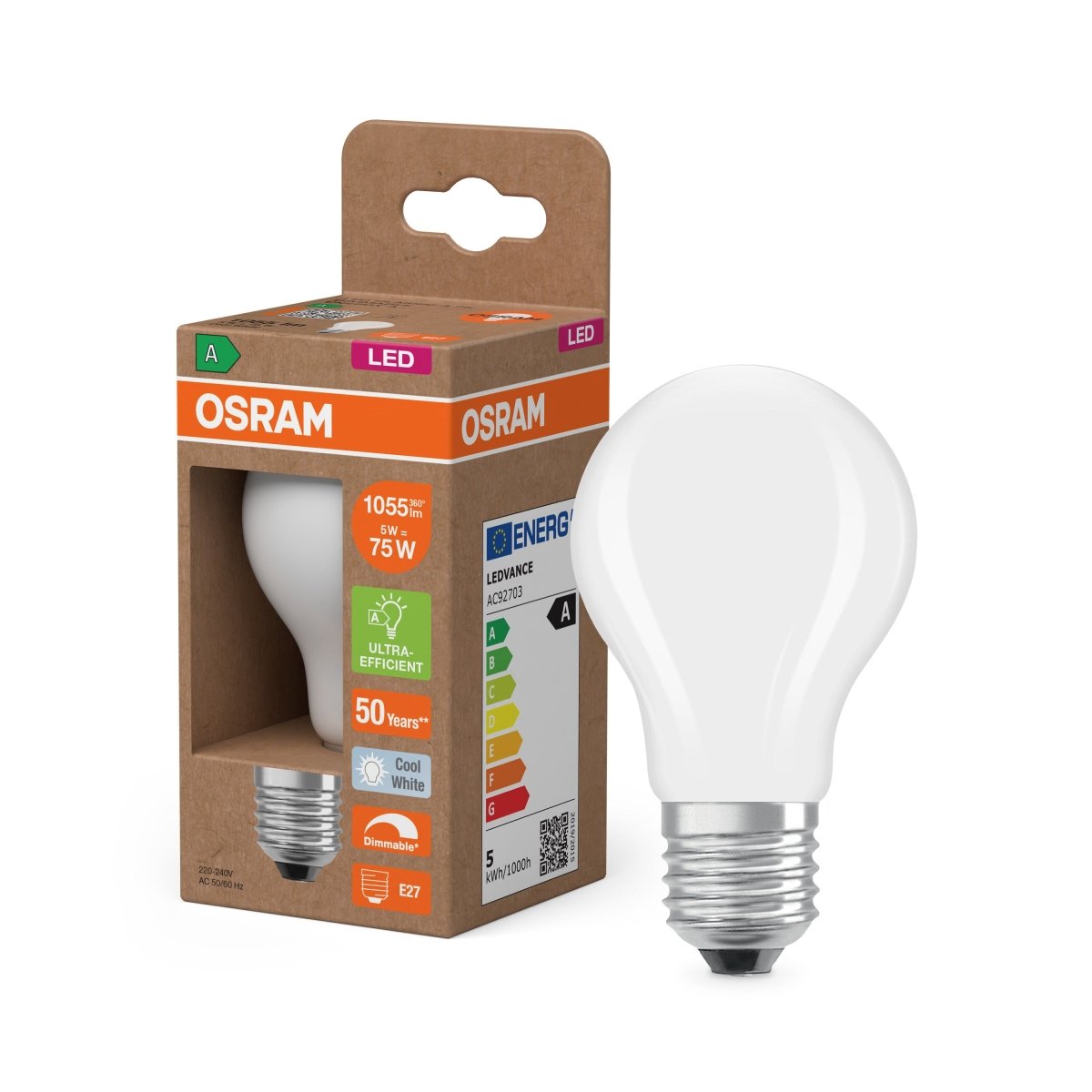 4099854759345 - Matná LED žárovka E27 5 W CLASSIC A, studená bílá, náhrada 75 W - Žárovka - Czechia LEDVANCE e-shop