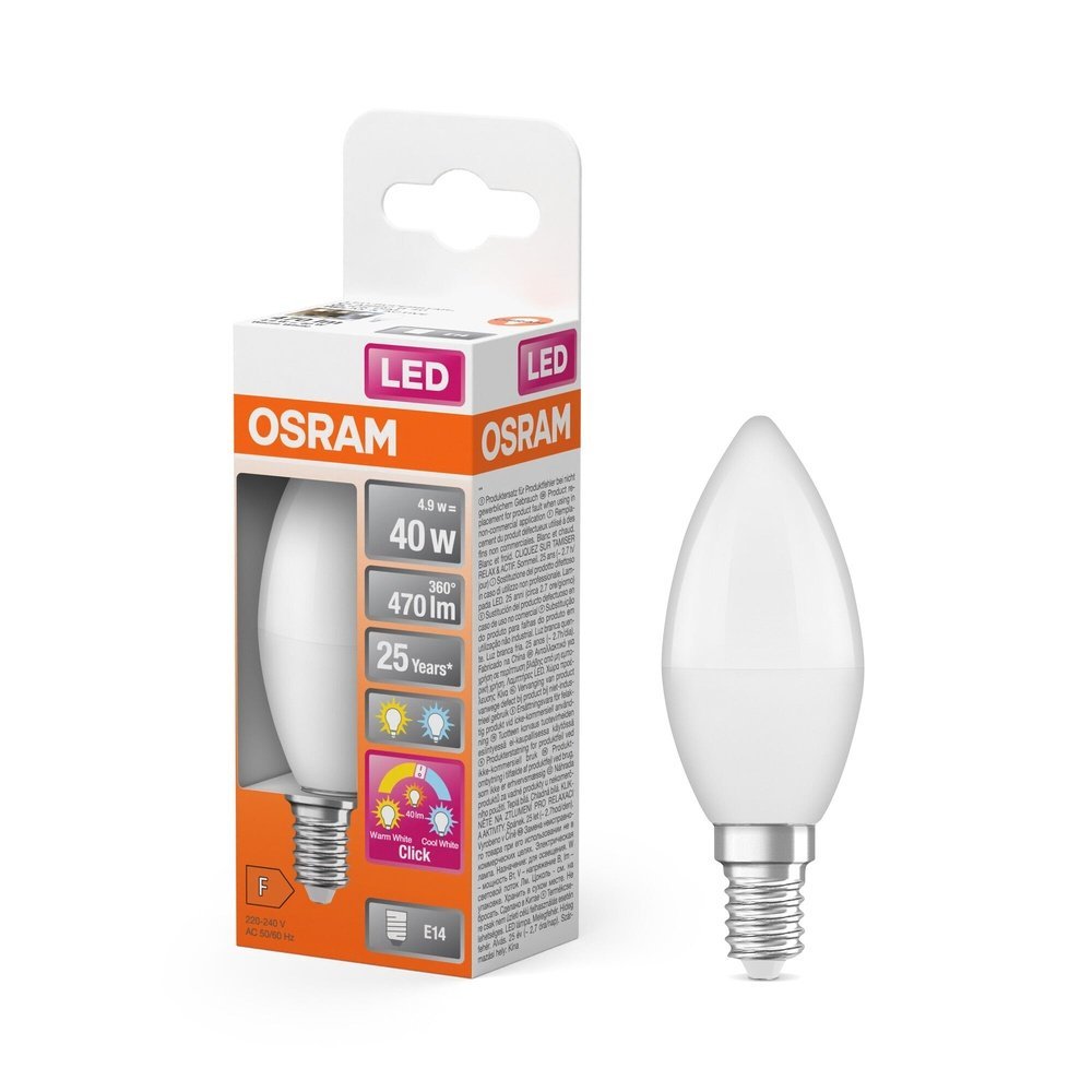 Matná LED žárovka svíčková E14 4.9 W, laditelná bílá