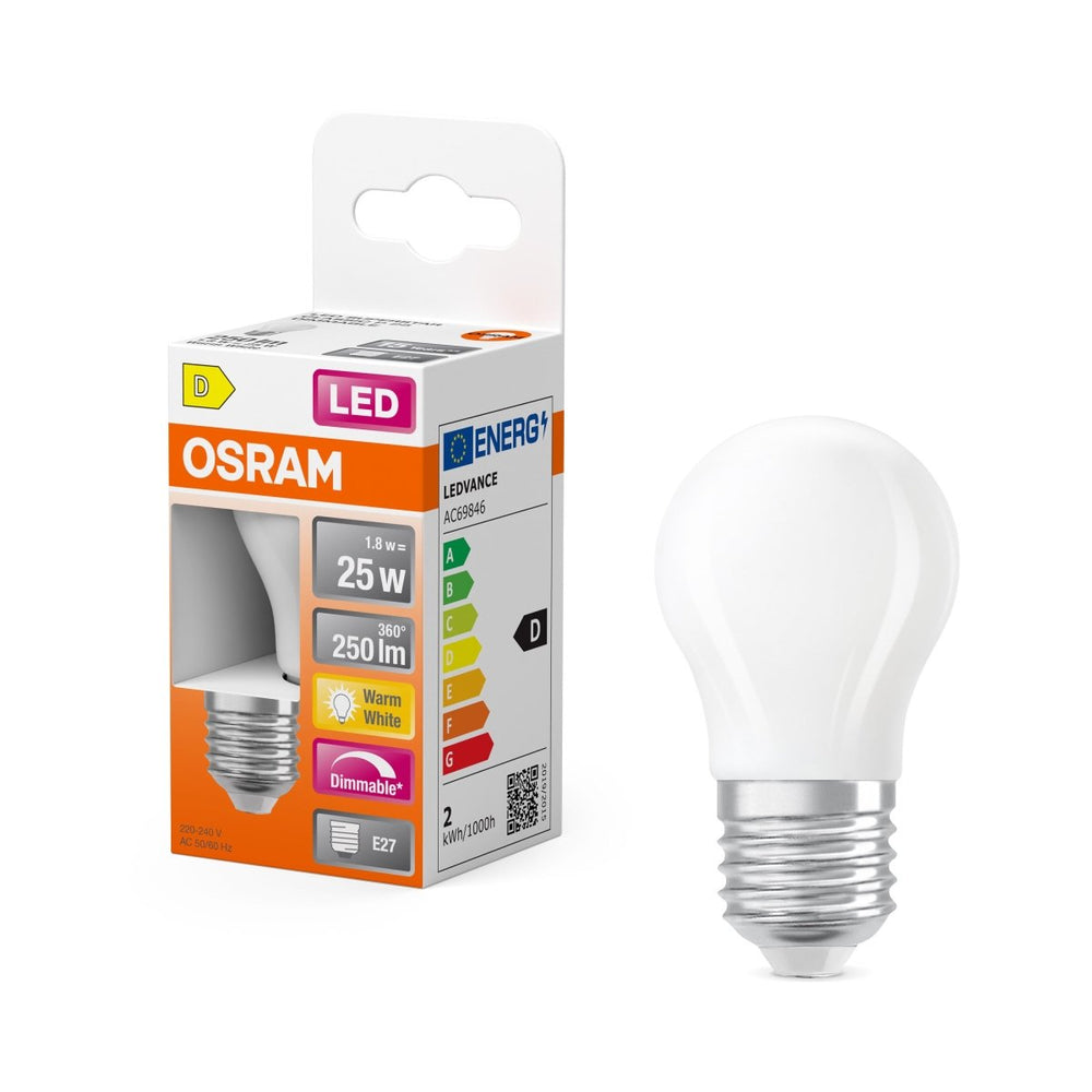 Mini LED matná stmívatelná žárovka E27 2,8 W CLASSIC P, teplá bílá OSRAM
