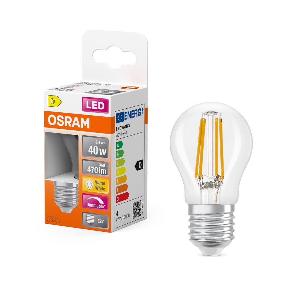 Mini LED stmívatelná žárovka E27 4,8 W CLASSIC P, teplá bílá OSRAM