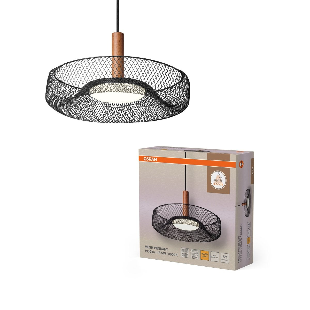 4058075847422 - Mřížkované závěsné svítidlo Mesh, 18.5W, Teplá bílá, Černé - Czechia LEDVANCE e - shop
