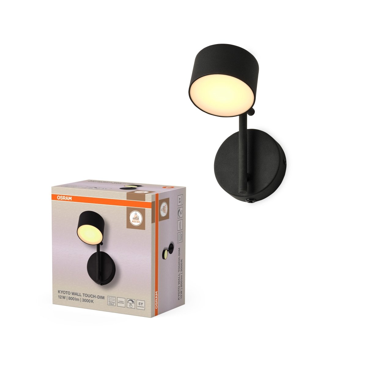 4058075846623 - Nástěnné svítidlo Kyoto, 12W, Teplá bílá, Dotykové stmívání, Černé - Czechia LEDVANCE e - shop