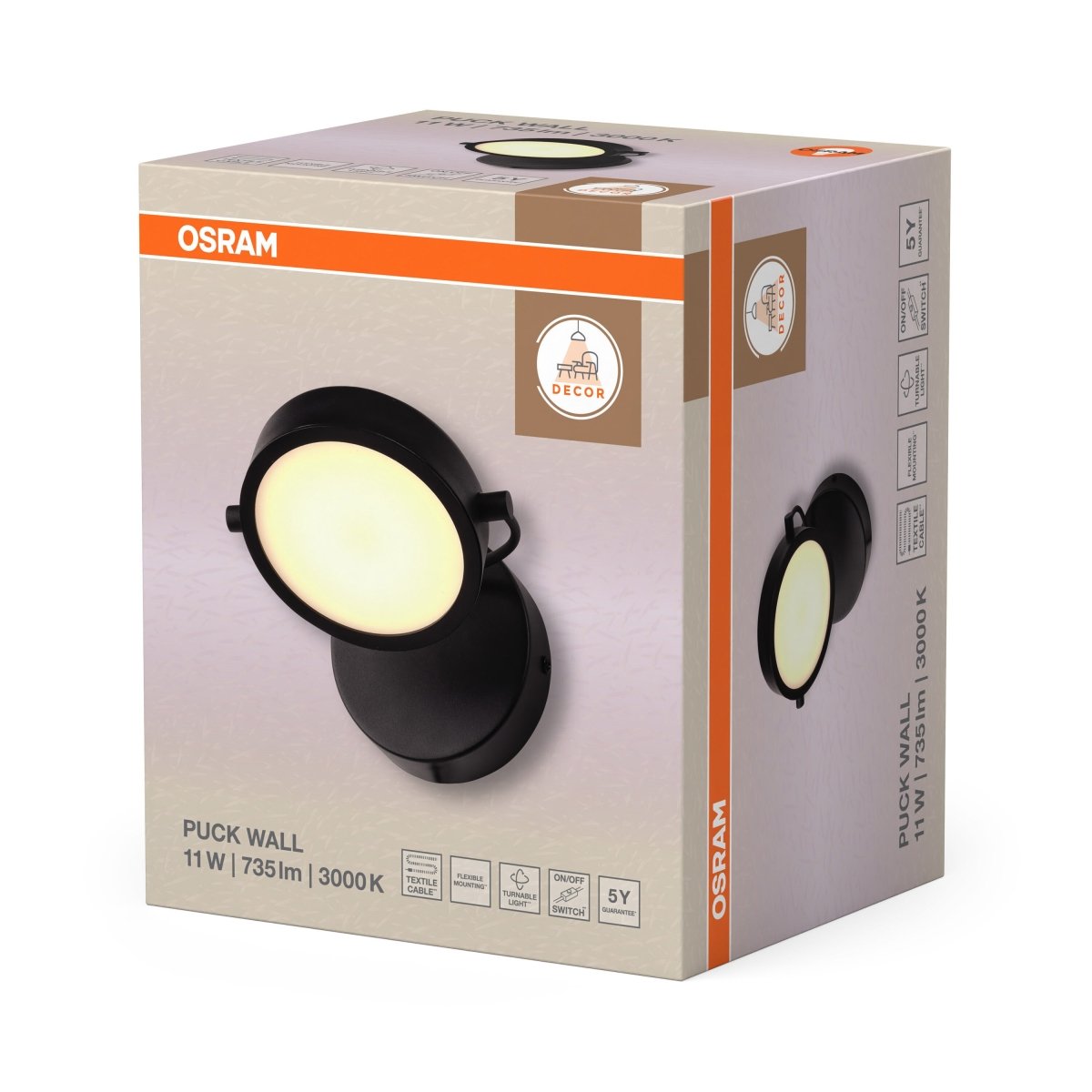 4058075846500 - Nástěnné svítidlo Puck, 11W, Teplá bílá, Černá - Czechia LEDVANCE e - shop