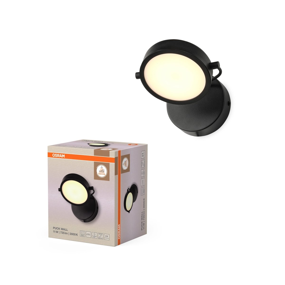 4058075846500 - Nástěnné svítidlo Puck, 11W, Teplá bílá, Černá - Czechia LEDVANCE e - shop