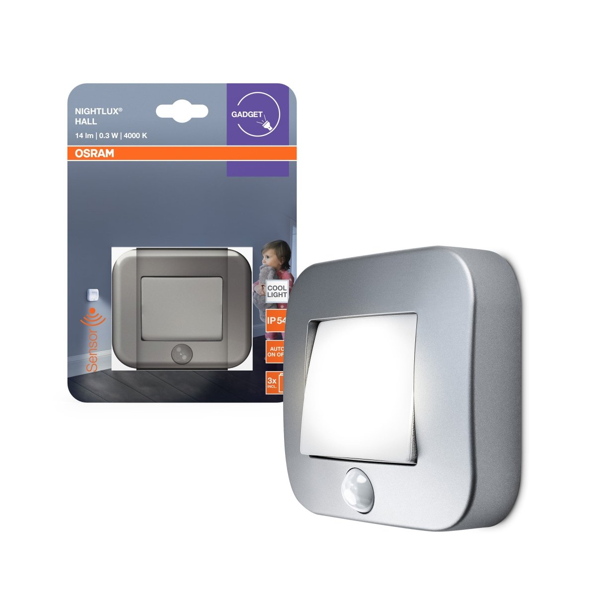 4099854530852 - Orientační dětské noční LED světlo na baterie NIGHTLUX, šedé OSRAM - Orientační svítidlo - LEDVANCE e - shop