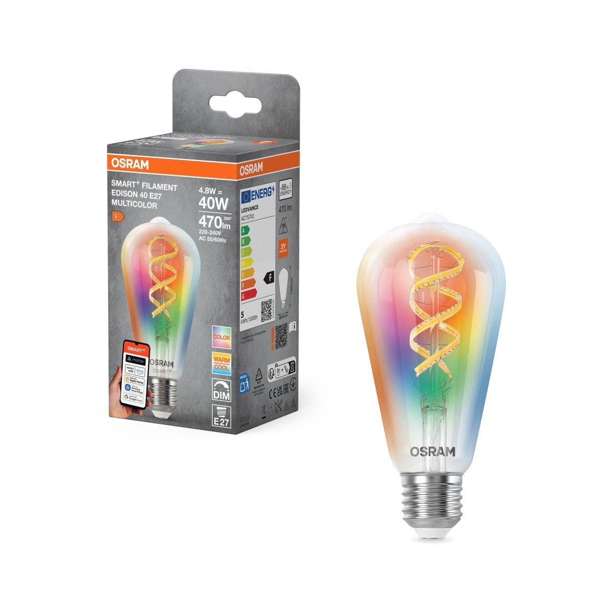 4058075850781 - OSRAM Chytrá Matter RGBTW žárovka E27 4.8 W FILAMENT EDISON - Žárovka - LEDVANCE e - shop