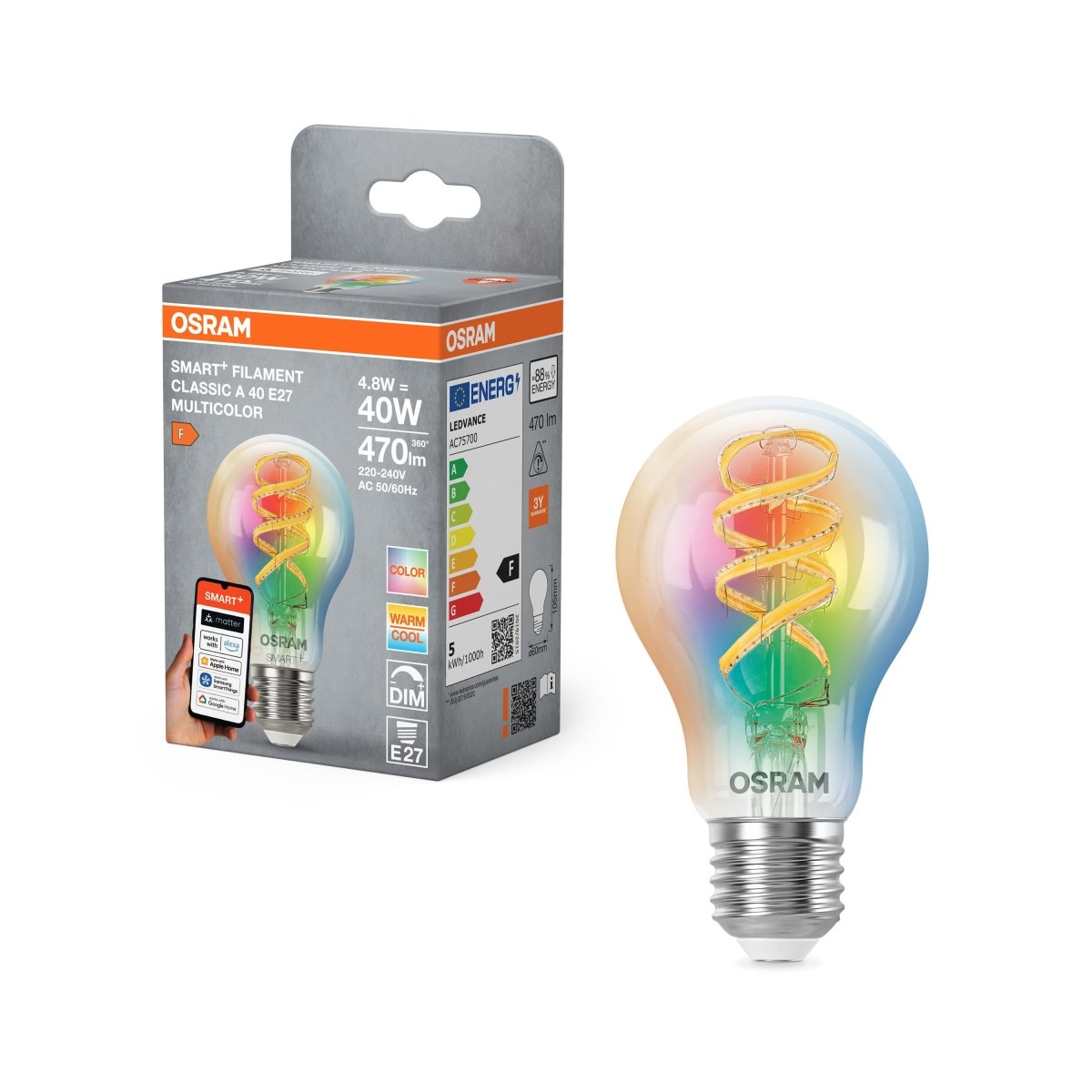 4058075850767 - OSRAM Chytrá Matter RGBTW žárovka E27 FILAMENT CLASSIC A - Žárovka - LEDVANCE e - shop