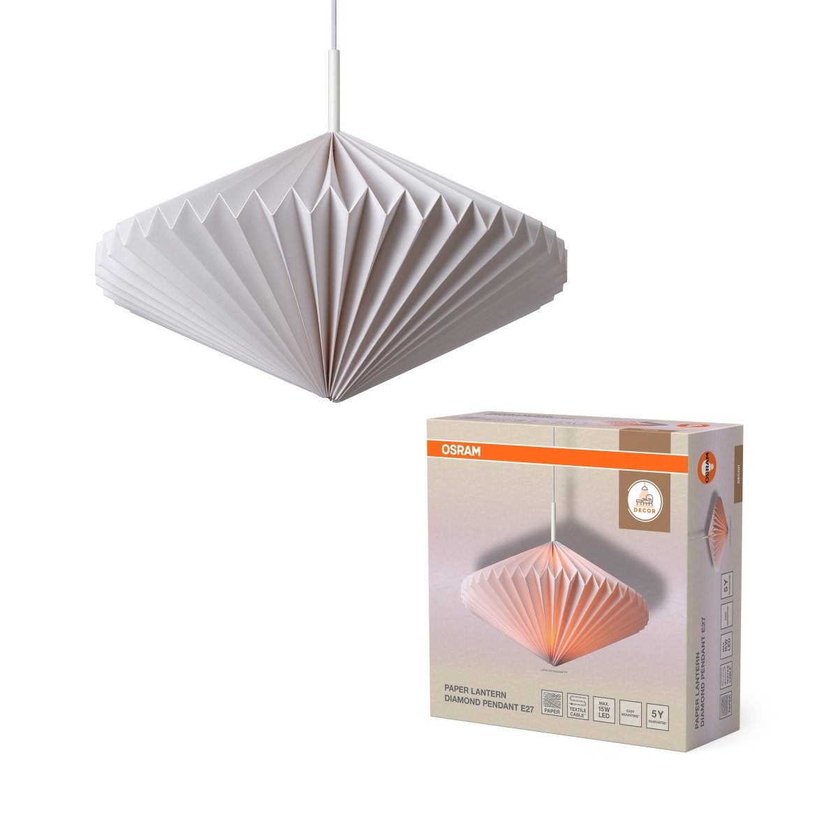 4058075847149 - Papírové závěsné svítidlo Paper Lantern Diamond, 1x E27, Bílé - Czechia LEDVANCE e - shop