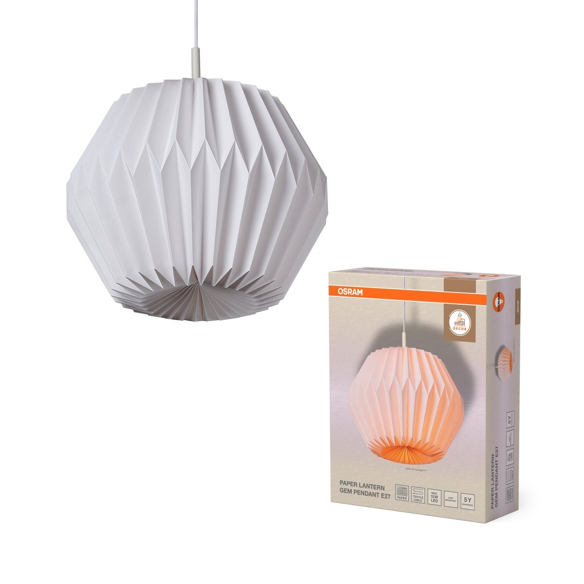 4058075847163 - Papírové závěsné svítidlo Paper Lantern Gem, 1x E27, Bílé - Czechia LEDVANCE e - shop