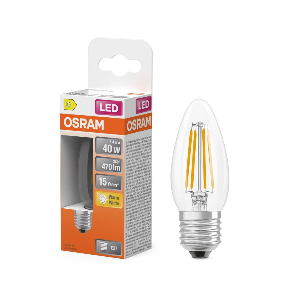 Průhledná LED malá žárovka E27 4 W CLASSIC B, teplá bílá OSRAM