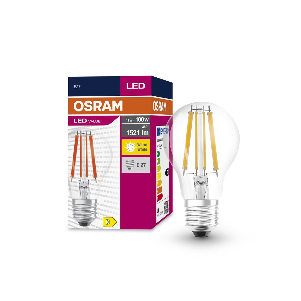 Průhledná LED žárovka E27 11 W CLASSIC A, teplá bílá