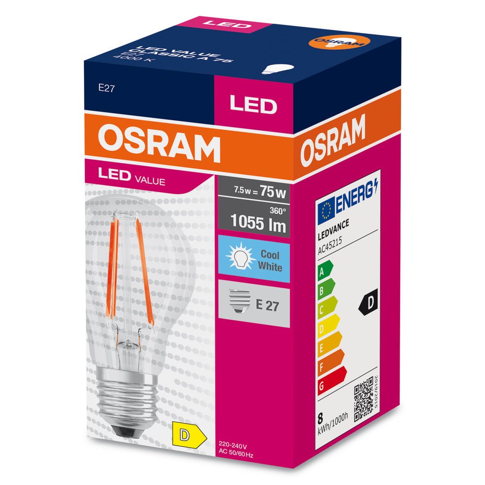 4058075288683 - Průhledná LED žárovka E27 7.5 W CLASSIC A, studená bílá - Žárovka - LEDVANCE e - shop