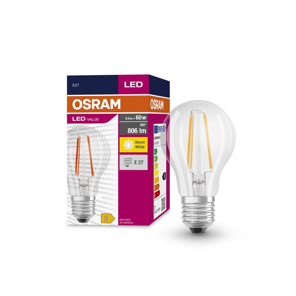 Průhledná žárovka E27 6.5 W CLASSIC A, teplá bílá
