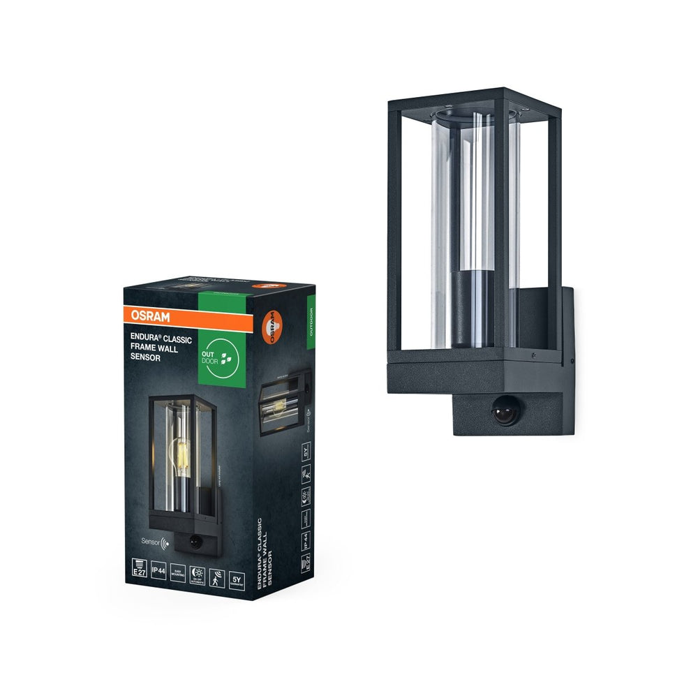 Rámované nástěnné svítidlo Endura Classic se senzorem, IP54, tmavě šedé