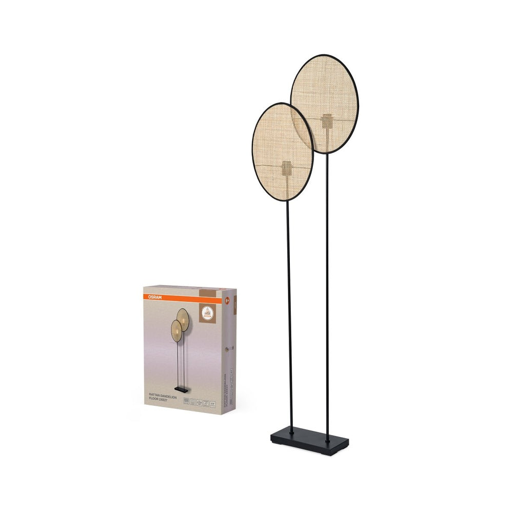 Ratanová stojací lampa Rattan Dandelion, 2x E27, Hnědá
