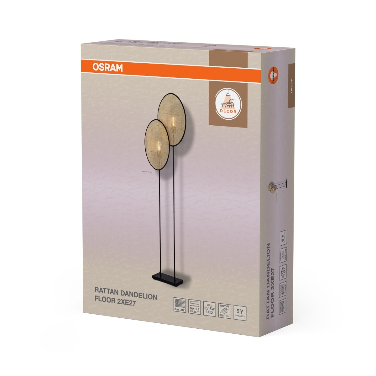 4058075847286 - Ratanová stojací lampa Rattan Dandelion, 2x E27, Hnědá - Czechia LEDVANCE e - shop