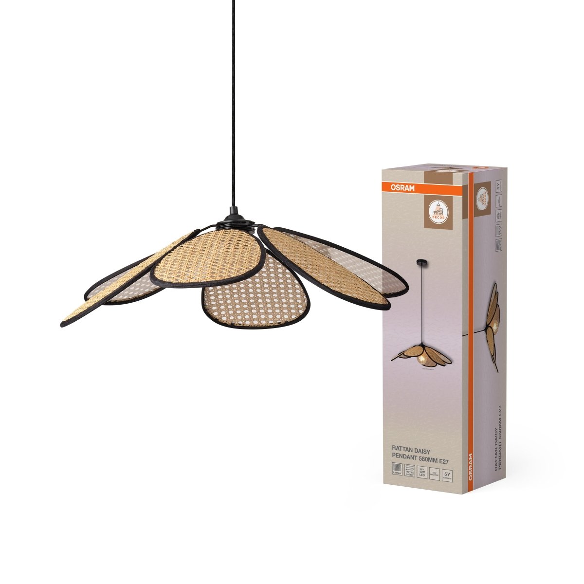 4058075847187 - Ratanové závěsné svítidlo Rattan Daisy 580mm, 1x E27, Hnědé - Czechia LEDVANCE e - shop