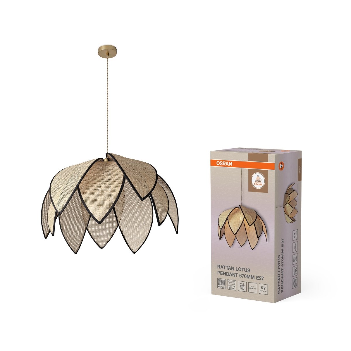 4058075847224 - Ratanové závěsné svítidlo Rattan Lotus 670mm, 1x E27, Hnědé - Czechia LEDVANCE e - shop