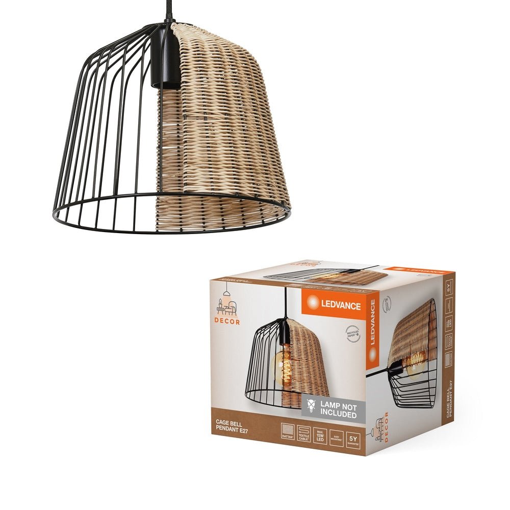 Ratanový lustr dekorativní E27 15 W CAGE BELL PENDANT