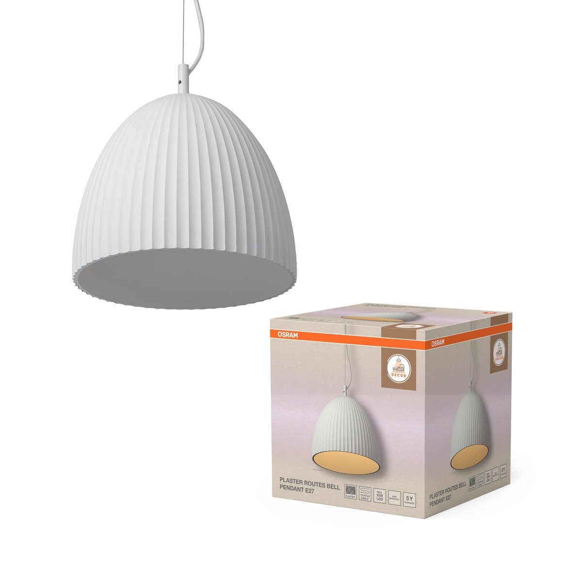 4058075848443 - Sádrové závěsné svítidlo Plaster Routes Bell, 1x E27, Bílé - Czechia LEDVANCE e - shop