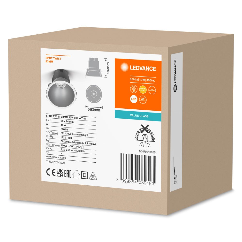 4099854089183 - Šedé LED podhledové svítidlo 10 W SPOT 93mm, teplá bílá - Podhledové svítidlo - LEDVANCE e - shop