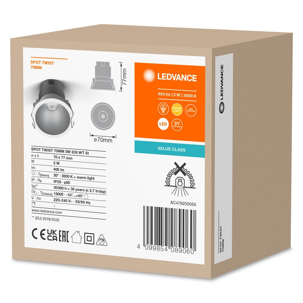 4099854089060 - Šedé LED podhledové svítidlo 5 W SPOT 70mm, teplá bílá - Podhledové svítidlo - LEDVANCE e - shop
