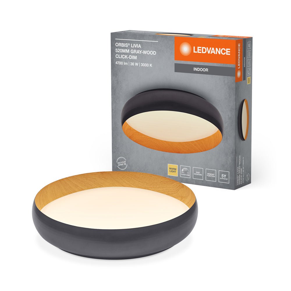 Šedé LED stropní svítidlo 520 mm LIVIA, teplá bílá