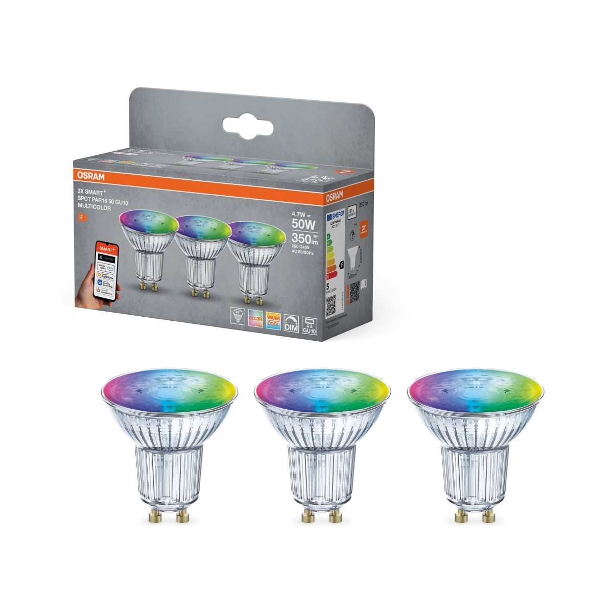 Smart LED reflektor SMART+ MATTER Multicolor PAR16 50, 4.7W, GU10, Tri