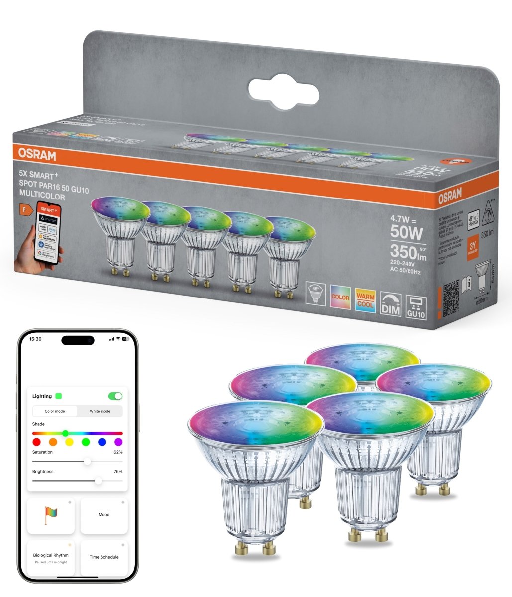 4099854496271 - Smart LED reflektor SMART+ MATTER PAR16 50, 4.7W, Nastavitelná bílá + RGB, GU10, 5 Pack - Czechia LEDVANCE e - shop