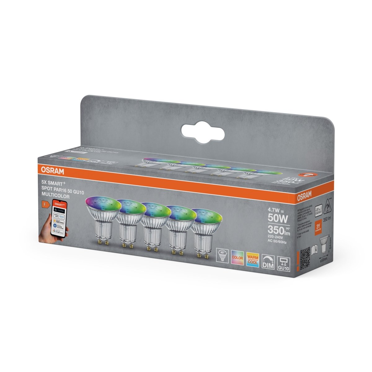4099854496271 - Smart LED reflektor SMART+ MATTER PAR16 50, 4.7W, Nastavitelná bílá + RGB, GU10, 5 Pack - Czechia LEDVANCE e - shop