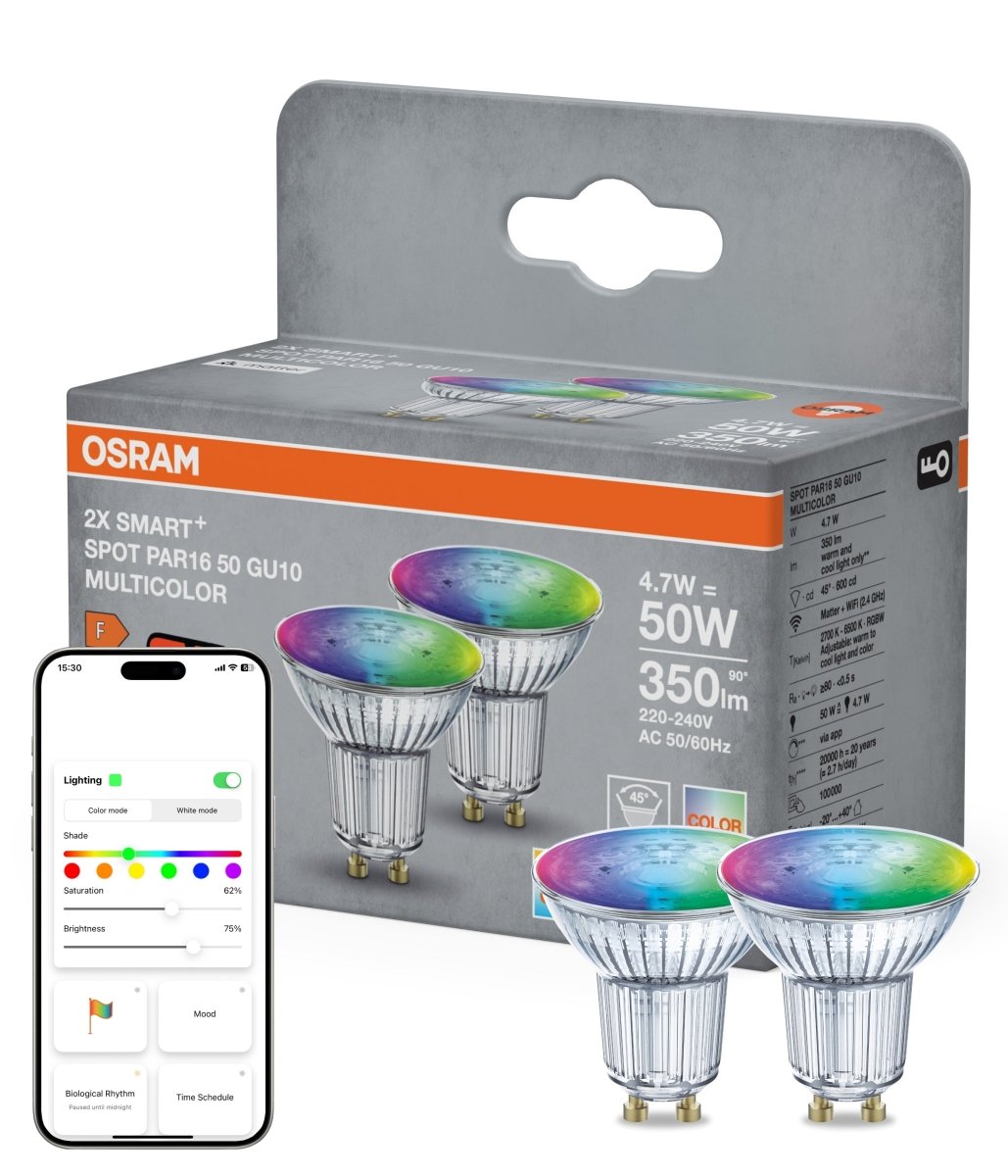 4099854496172 - Smart LED reflektor SMART+ MATTER PAR16 50, 4.7W, Nastavitelná bílá + RGB, GU10, Duo Pack - Czechia LEDVANCE e - shop